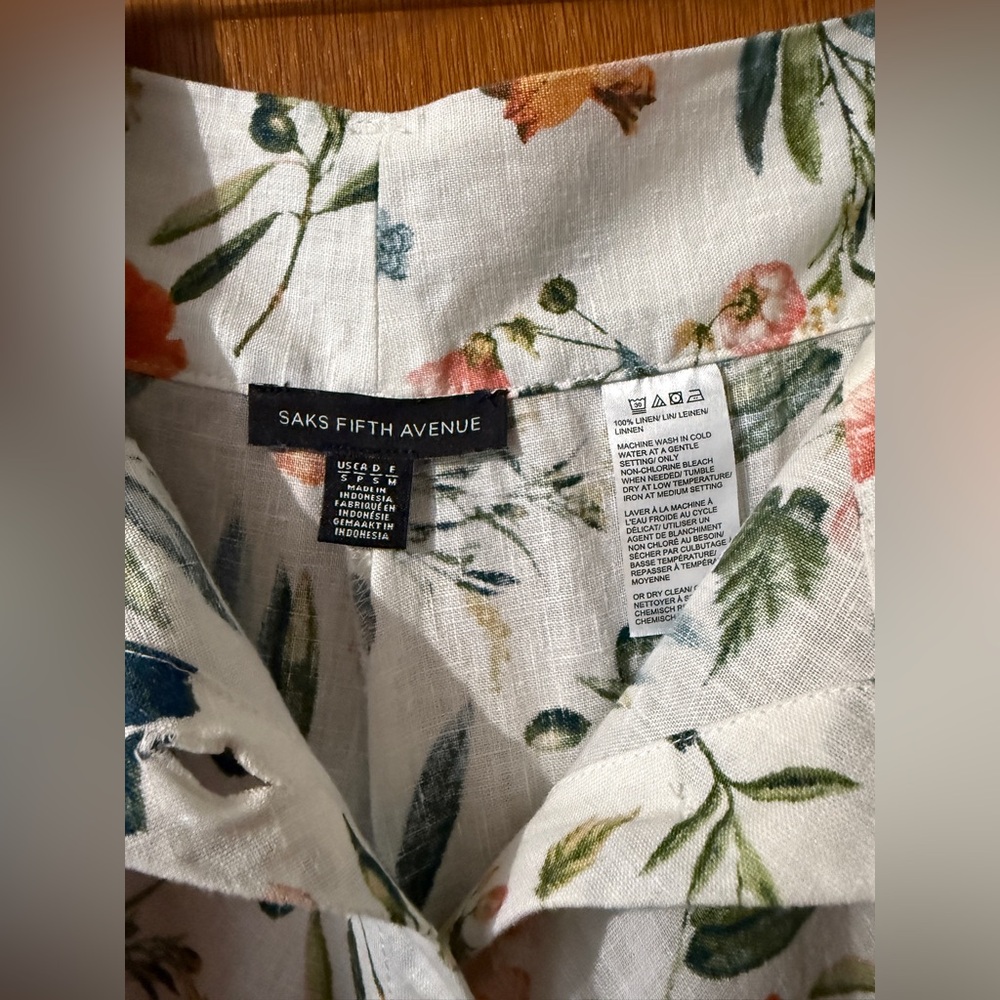 NWOT Saks Fifth Avenue Floral Linen Button Front Midi Skirt - Size Small - Picture 5 of 9